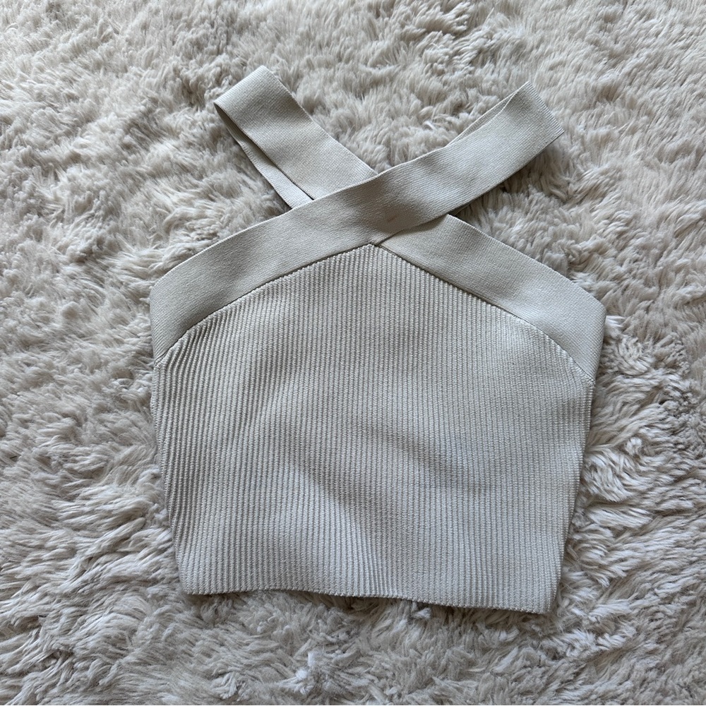 Aritzia Babaton Sculpt Knot Criss Cross Tank Cream/Tan Size S